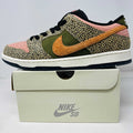 Nike SB Dunk Low Arts-Rec sneaker with leopard print and orange swoosh on box