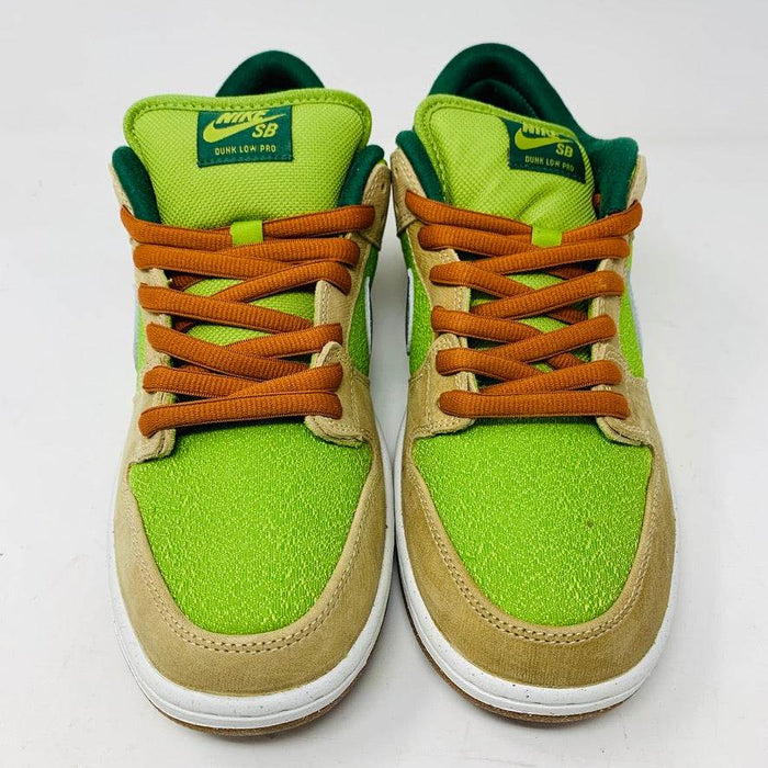 Nike SB Dunk Low Escargot sneakers, brand new, 2024 release, vibrant green and tan design.