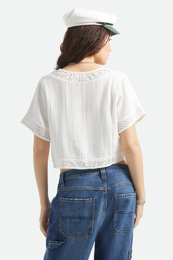 Women's Seaside Eyelet Top in the color Off White Eyelet - Women's Back View