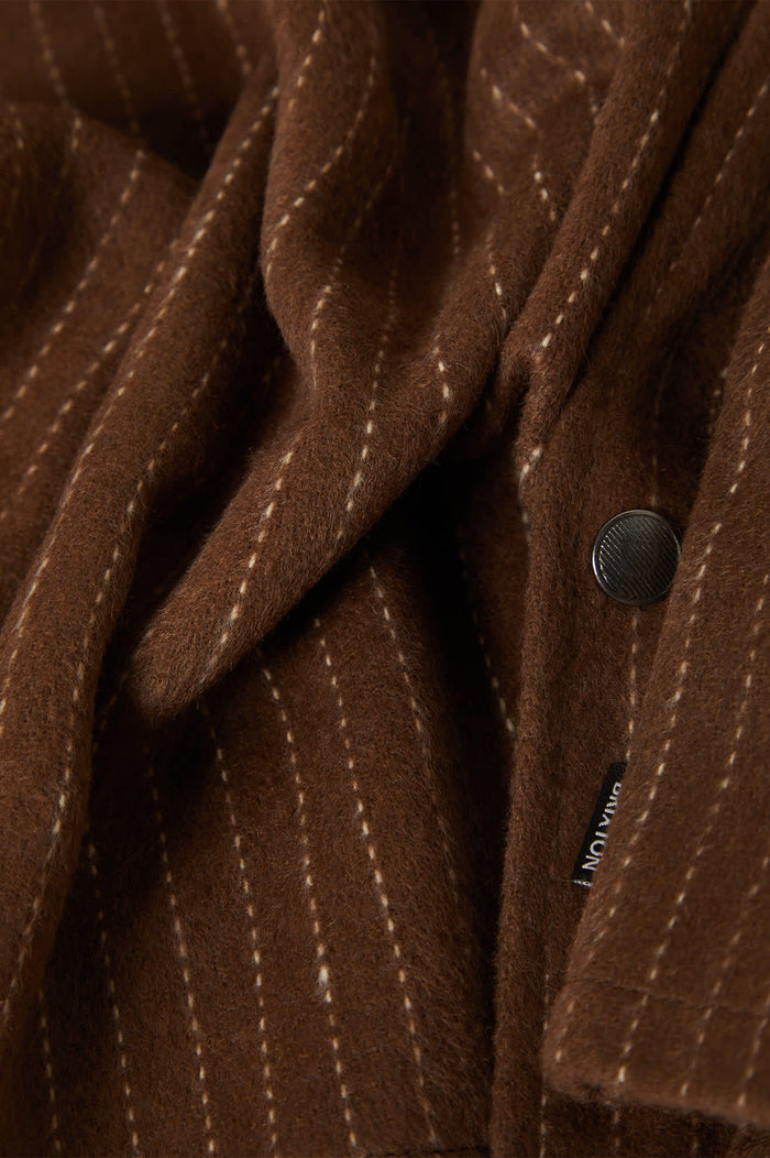 Men's Selden Soft Brushed Flannel in the color Pinecone Brown Pinestripe - Additional Laydown image