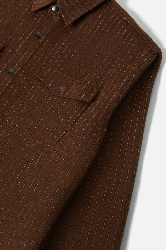 Men's Selden Soft Brushed Flannel in the color Pinecone Brown Pinestripe - Additional Laydown image
