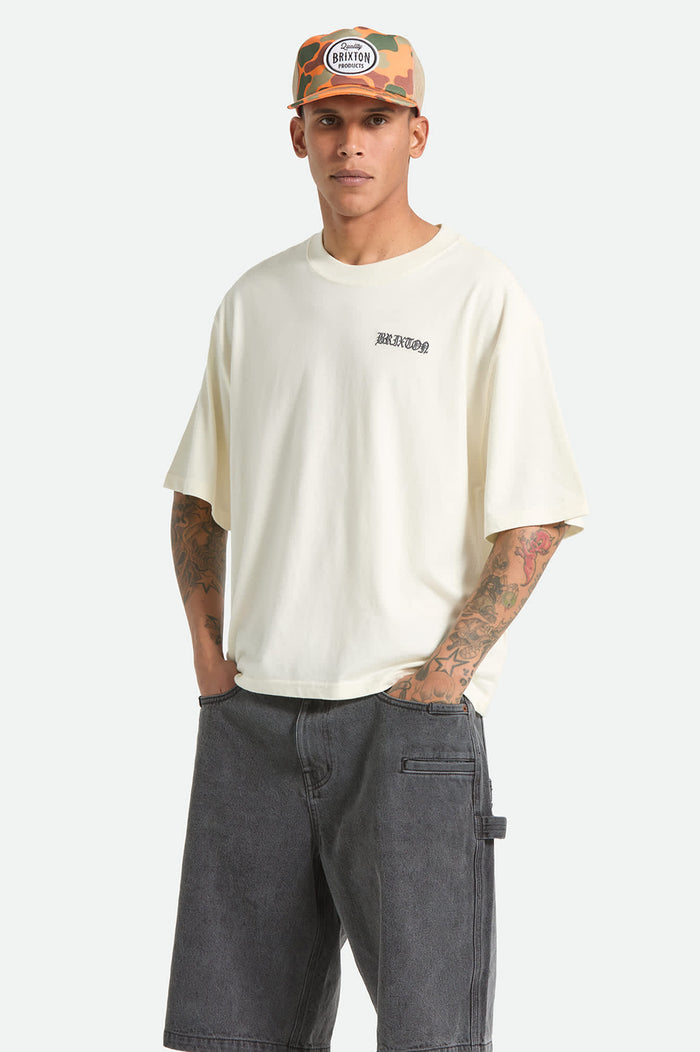 Men's Serrano Short Sleeve Boxed Crop T-Shirt in the color Cream - Men's Side View