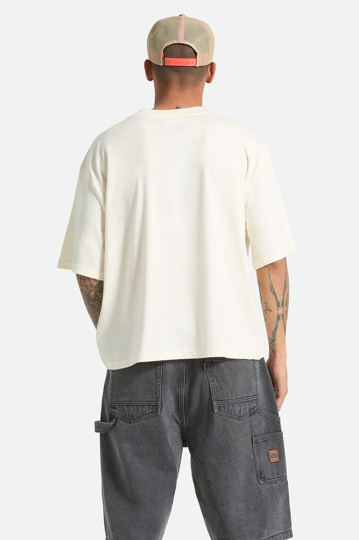 Men's Serrano Short Sleeve Boxed Crop T-Shirt in the color Cream - Men's Back View