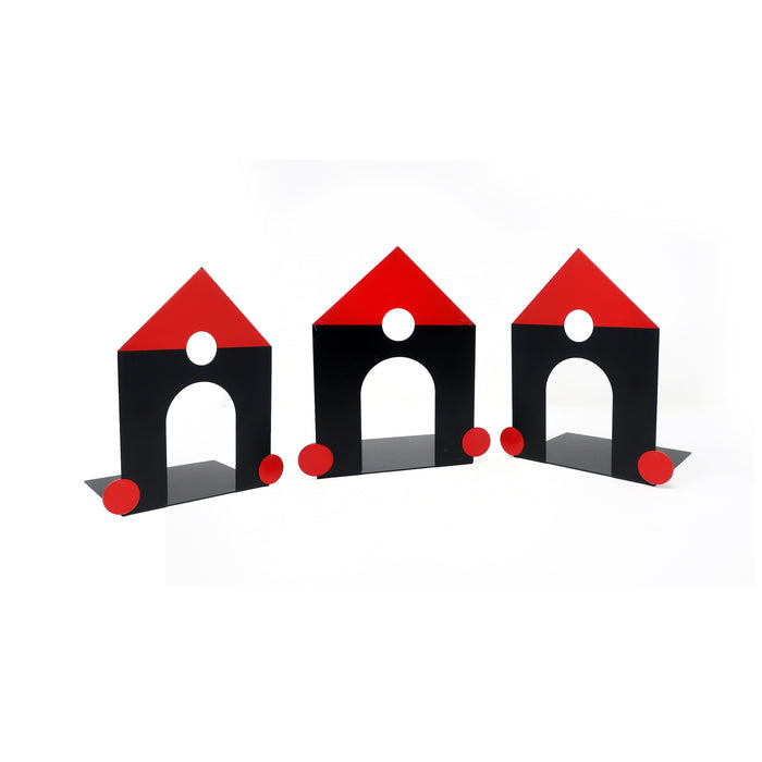 Set of 3 Postmodern Black & Red Metal Bookends