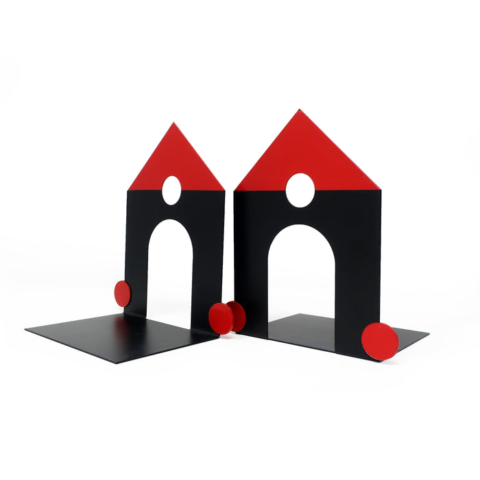 Set of 3 Postmodern Black & Red Metal Bookends