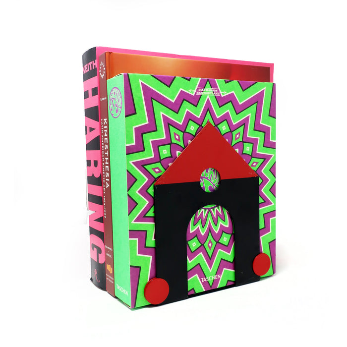 Set of 3 Postmodern Black & Red Metal Bookends