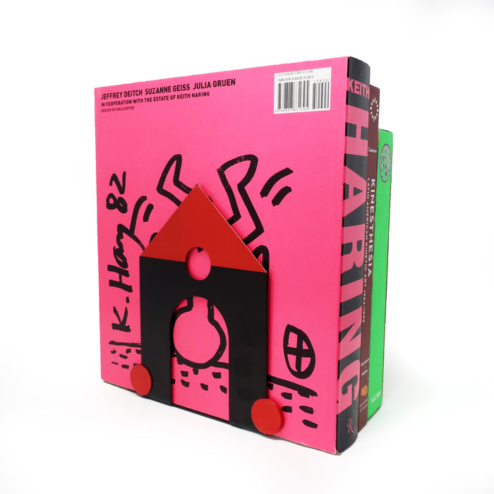 Set of 3 Postmodern Black & Red Metal Bookends