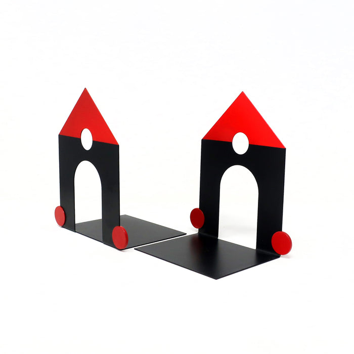 Set of 3 Postmodern Black & Red Metal Bookends