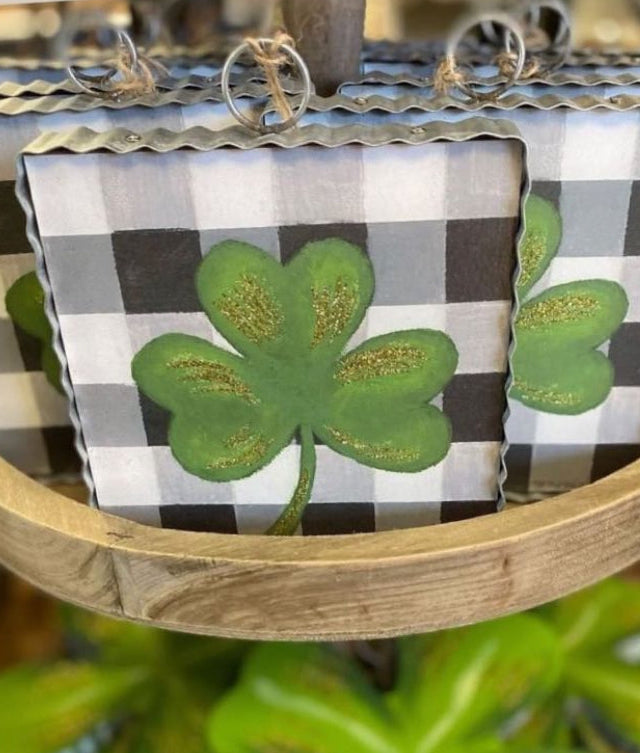 Shamrock Mini Print With Buffalo Check Black and White Background