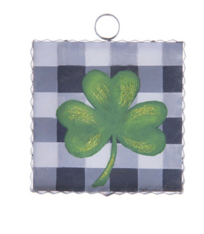 Shamrock Mini Print With Buffalo Check Black and White Background