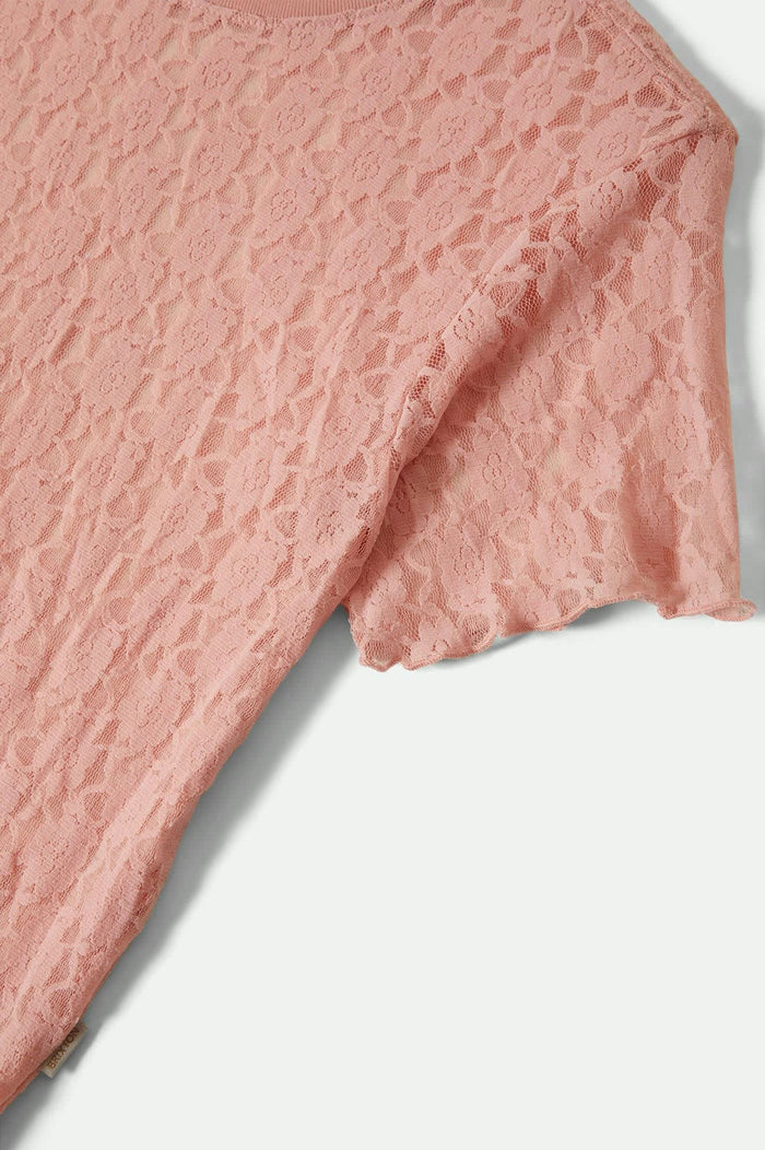 Women's Sheer Slim Lace S/S Top in the color Mellow Rose - Additional Laydown image