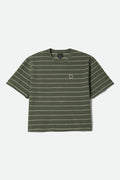 Men's Shield Pique Boxy T-Shirt in the color Dark Olive/Whitecap - Front Product Laydown Image