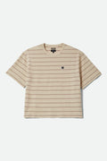 Men's Parsons Stripped Pique Boxy T-Shirt in the color Whitecap/Sea Foam/Pinecone Brown - Front Product View
