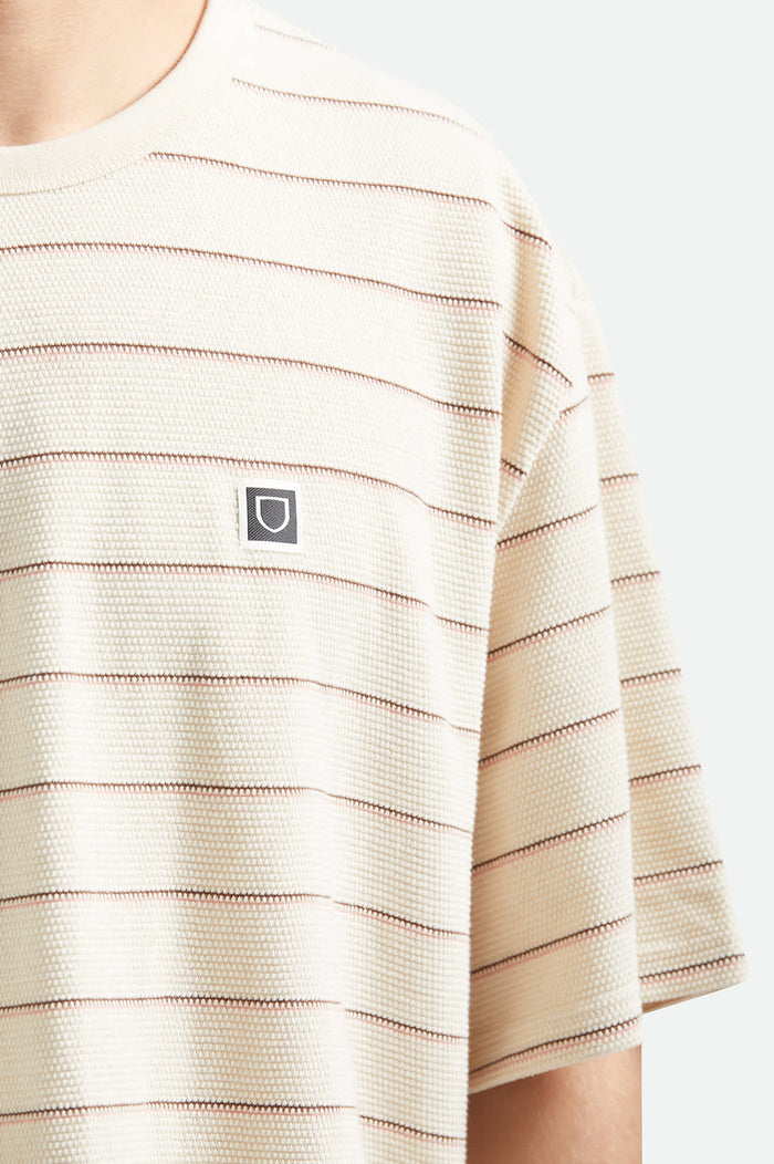 Men's Parsons Stripped Pique Boxy T-Shirt in the color Whitecap/Sea Foam/Pinecone Brown - Additional Fit image