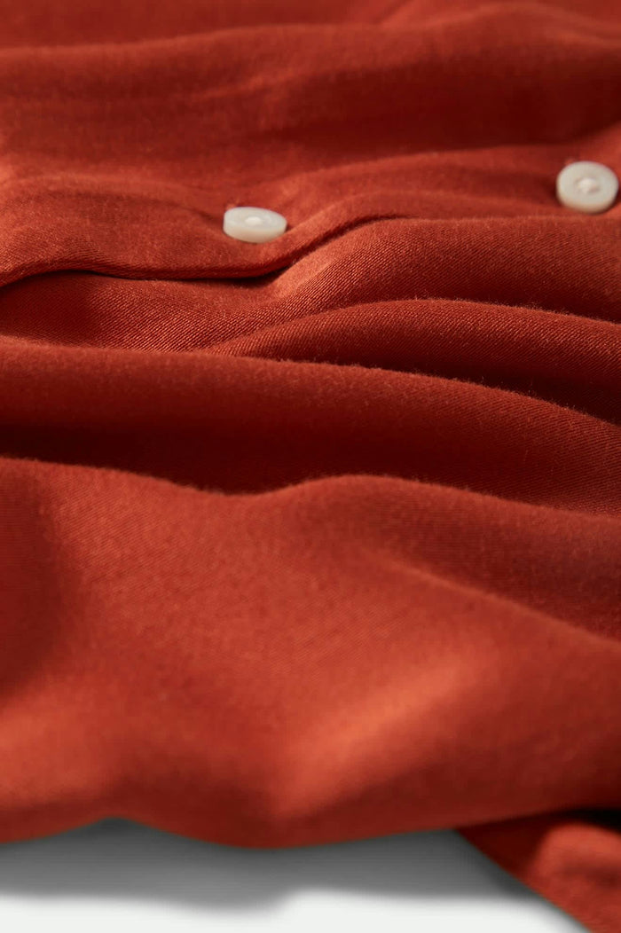 Women's Silky S/S Bowling Button Down in the color Burnt Brick - Additional Laydown image