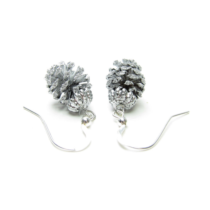 Miniature pine cone earrings on sterling silver wires