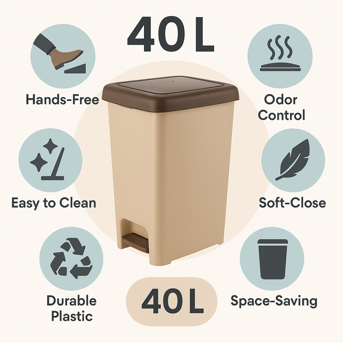 Pedal Trash Bin Plastic Dunya arabic features infographic