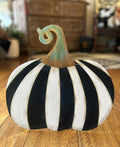 Small Short Black & White Striped Metal Pumpkin Yard Stake