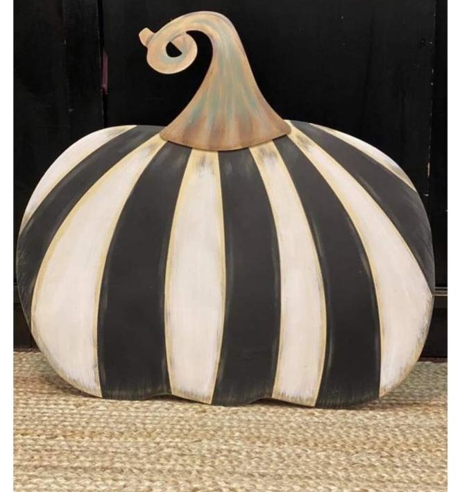 Small Short Black & White Striped Metal Pumpkin Yard Stake