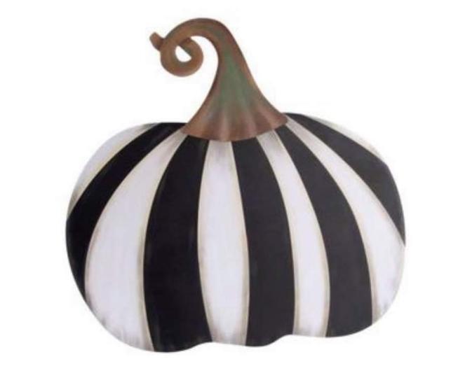 Small Short Black & White Striped Metal Pumpkin Yard Stake
