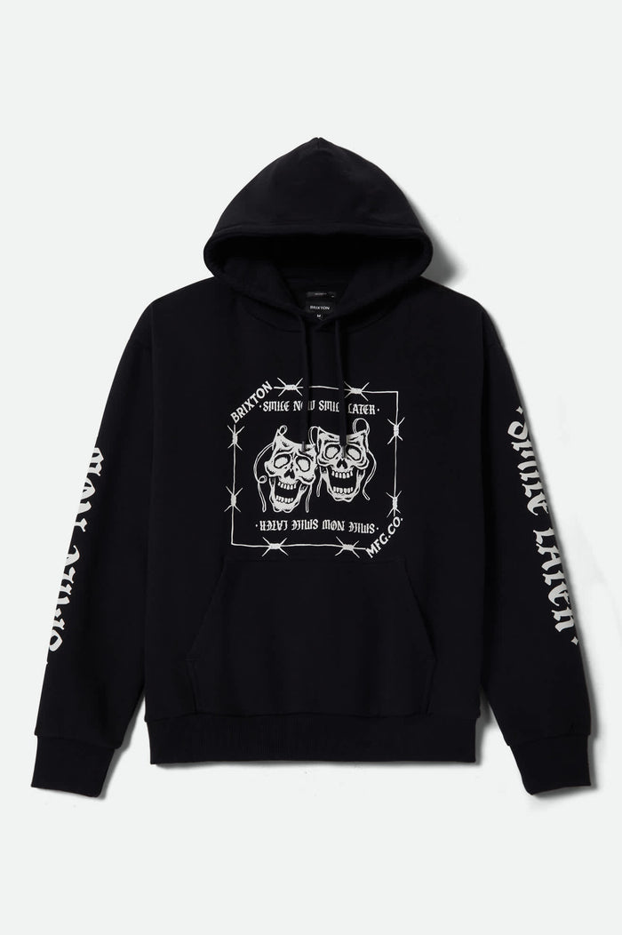 Men's Smile Always Relaxed Hoodie in the color Black Worn Wash - Front Product View