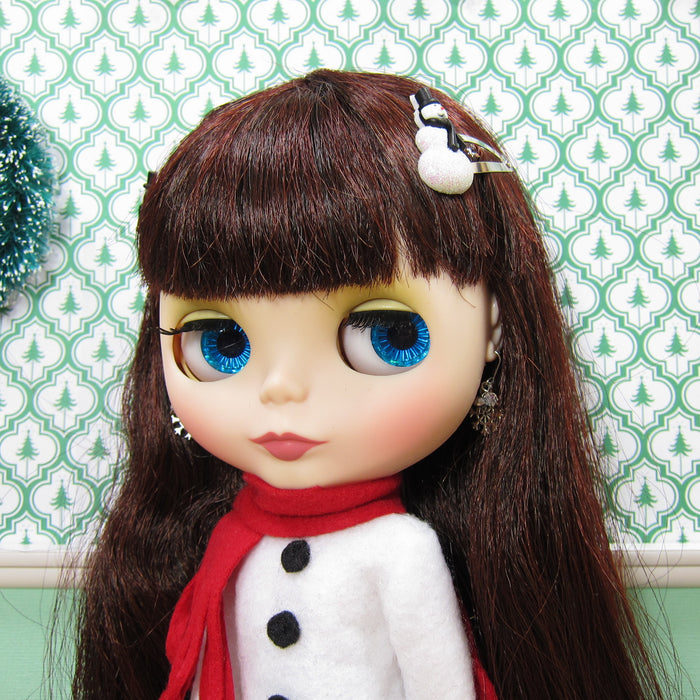 Snowman barrettes for Blythe & Pullip dolls