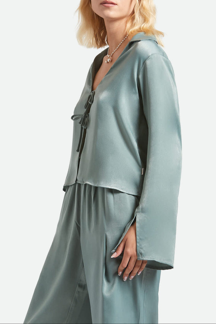 Women's Soho Silky Top in the color Blue Green Shine - Women's Side View