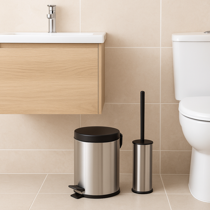Bathroom Accessories Set 5 Liters Stainless Steel Primostore close-up detail