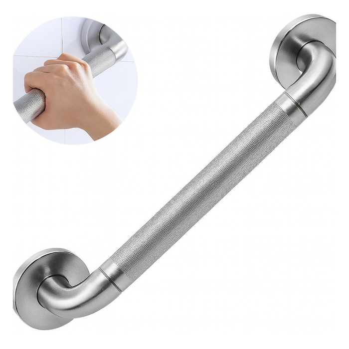 Primanova wall-mounted safety grab bar Stainless steel close-up detail