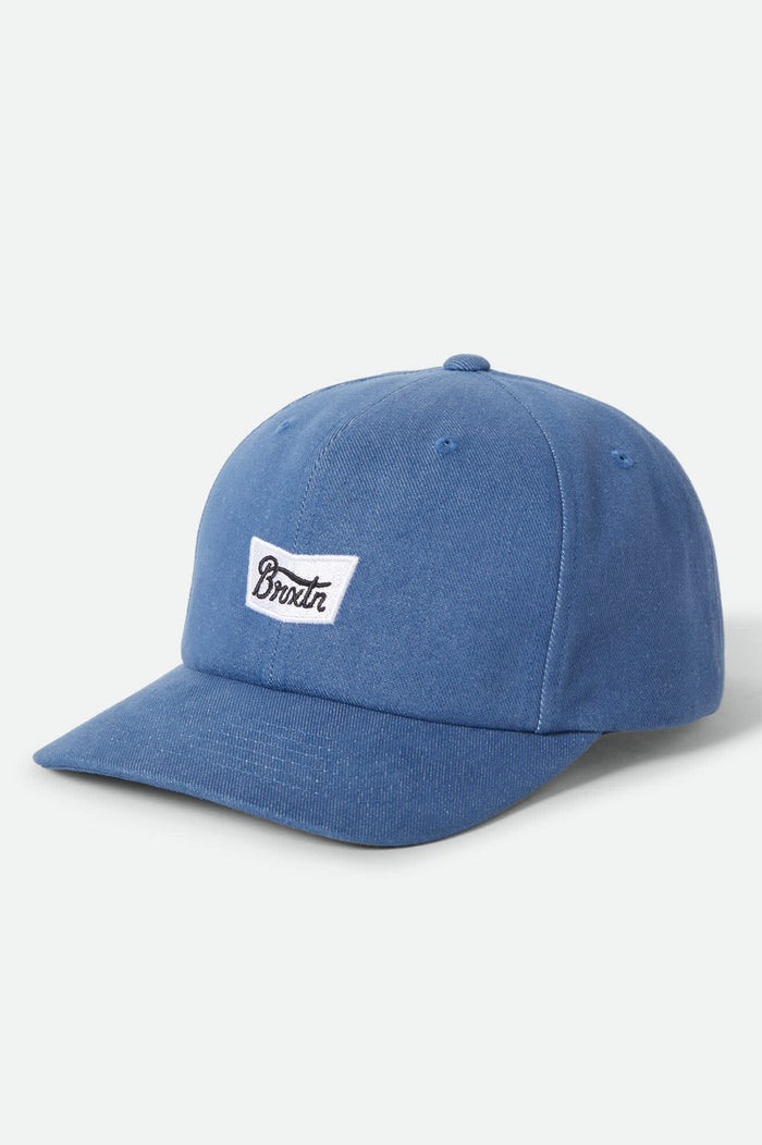 Unisex Stith Adjustable Hat in the color Light Stone Wash Denim - Front Product Laydown Image