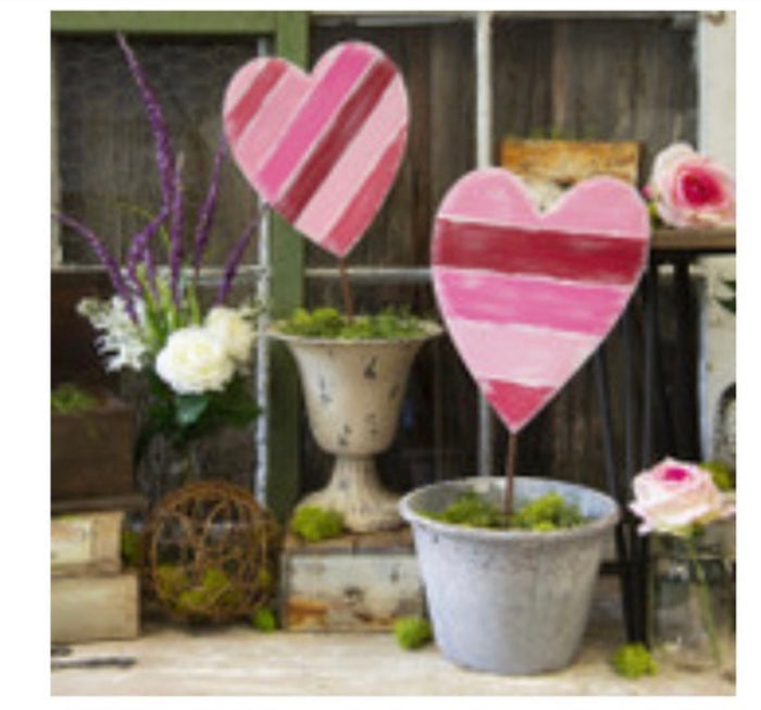 Striped Pink & Red Valentines Day: Metal Hearts