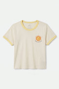 Women's Sunny Days Baby T-Shirt in the color Off White/Celestial Yellow - Front Product Laydown Image