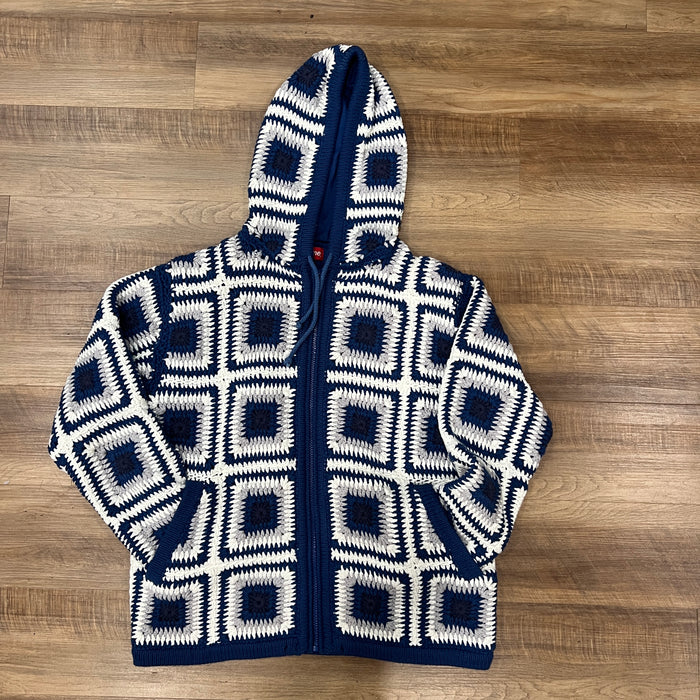 Supreme Crochet Hooded Zip Up Sweater Navy