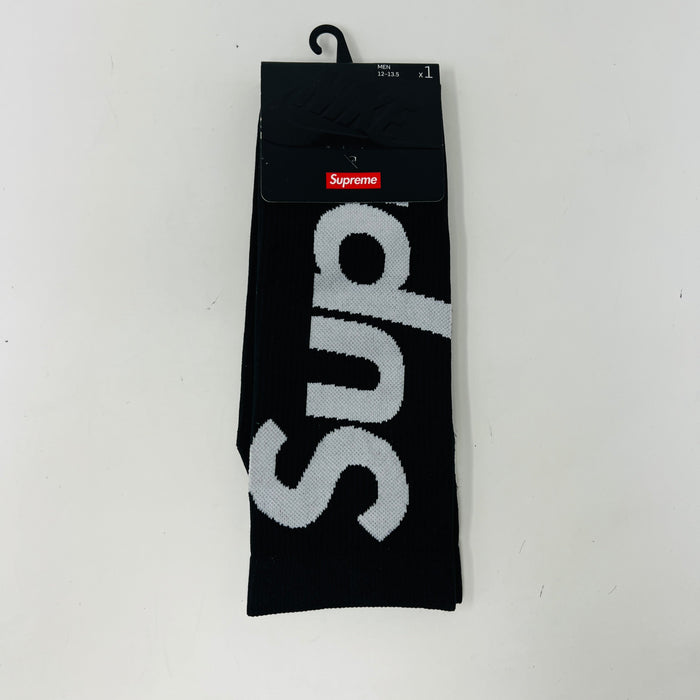 Supreme Nike Lightweight Crew Socks black size 12-13.5 with bold white Supreme logo