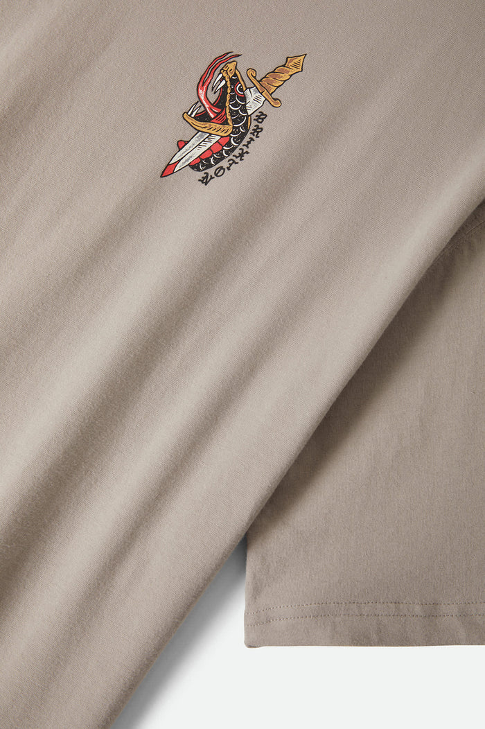 Men's Sword Short Sleeve Boxed Crop T-Shirt in the color Pebble Stone - Additional Laydown image