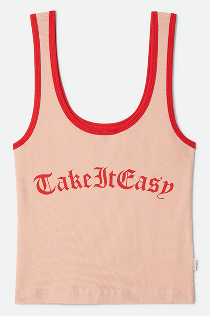 Women's Take It Easy Ringer A-Tank in the color Silver Pink - Front Product Laydown Image