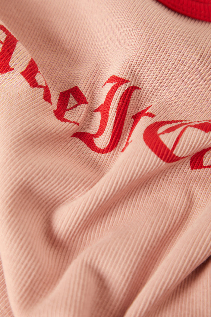 Women's Take It Easy Ringer A-Tank in the color Silver Pink - Additional Laydown image