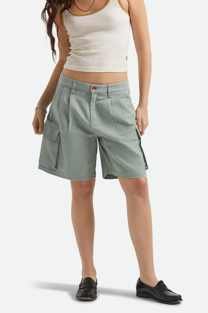 Women's The Alba Baggy Carpenter Short in the color Washed Sage Green - Women's Front View