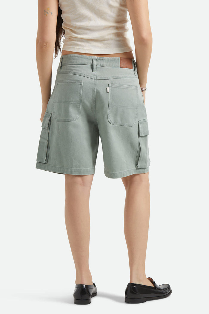 Women's The Alba Baggy Carpenter Short in the color Washed Sage Green - Women's Back View