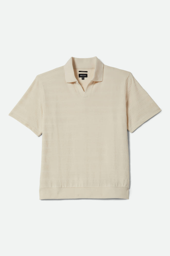 Men's Theo Jacquard Short Sleeve Polo in the color Cream - Front Product View