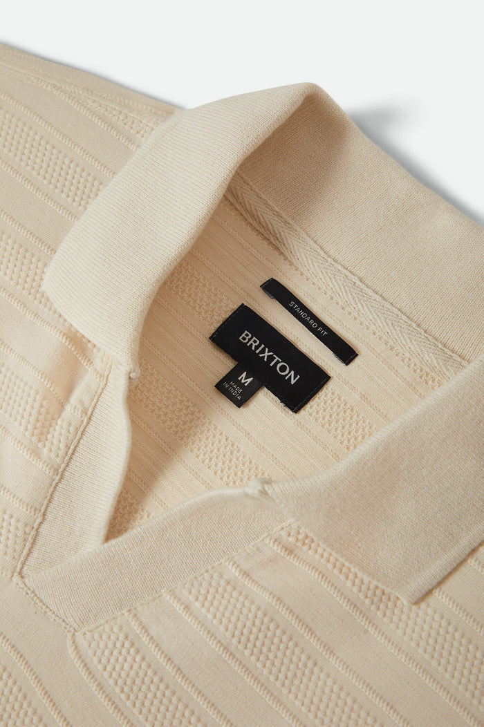 Men's Theo Jacquard Short Sleeve Polo in the color Cream - Additional Laydown image