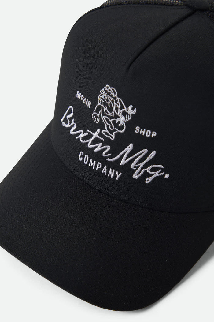 Unisex Tolman NetPlus Trucker Hat in the color Black/Black - Additional Laydown image