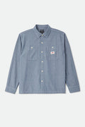 Men's Trademark Long Sleeve Shirt in the color Blue Chambray Micro Stripe - Front Product Laydown Image