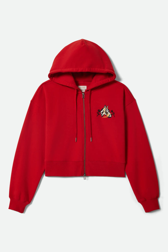 Women's Trophy Horse Cropped Zip Hood in the color Adrenaline Rush - Front Product View
