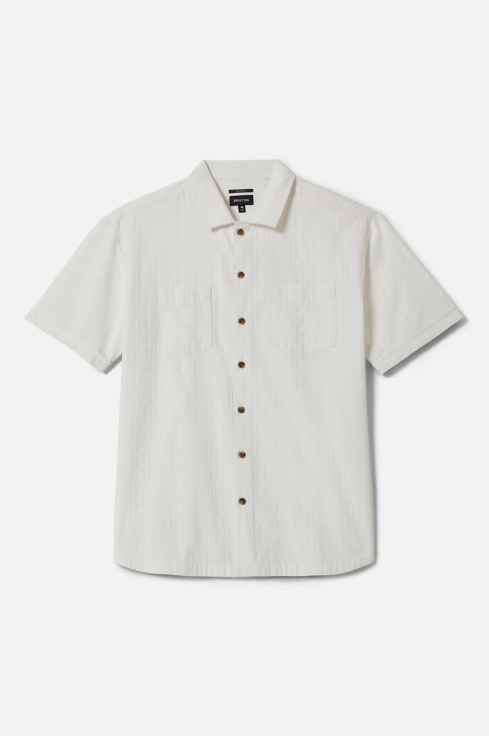 Men's Vintage Short Sleeve Shirt in the color Off White Jacquard Stripe - Front Product View