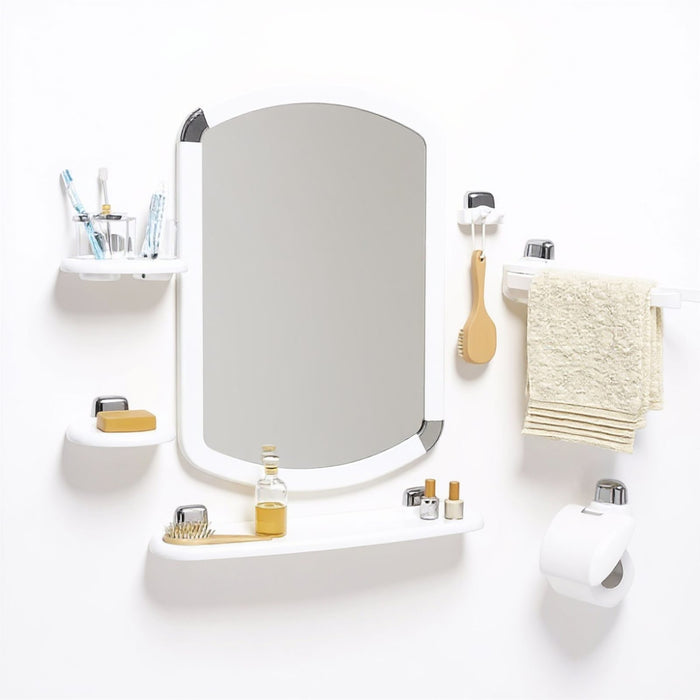 Wall-Mounted 7-Piece Bathroom Accessory Set in White Plastic