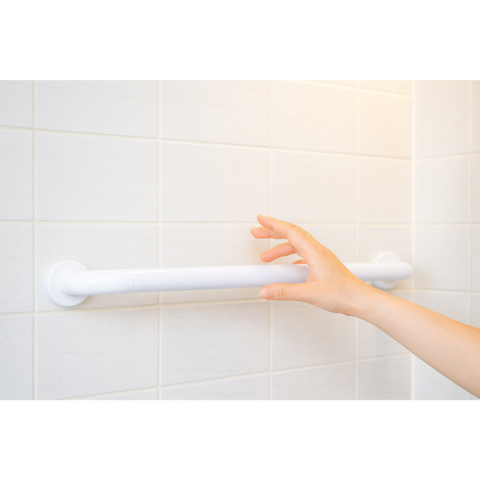 Primanova wall-mounted safety grab bar Stainless steel close-up detail