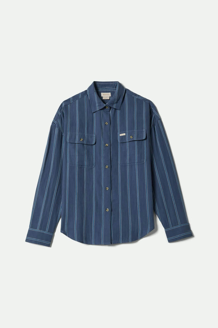 Women's Wandering L/S Overshirt in the color Berring Sea/White - Front Product View