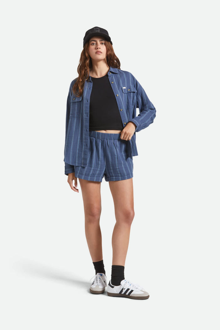 Wandering L/S Overshirt - Berring Sea/White