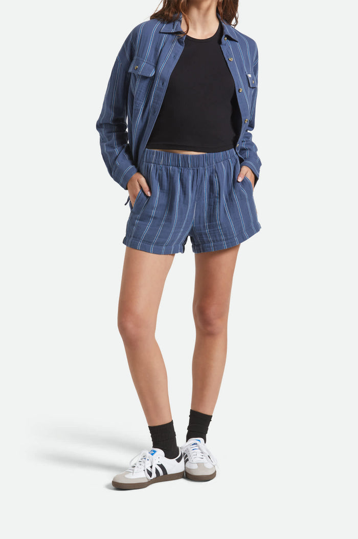 Women's Wandering Short in the color Berring Sea/White - Women's Front View